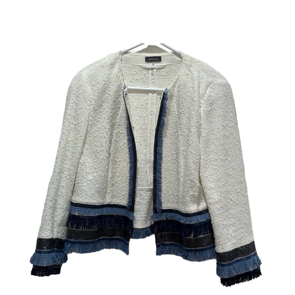 Basler Blue and White Fringe Blazer, Size 40